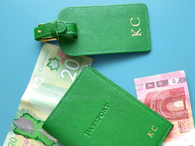 Bright Leather Luggage Tag and Passport Holder