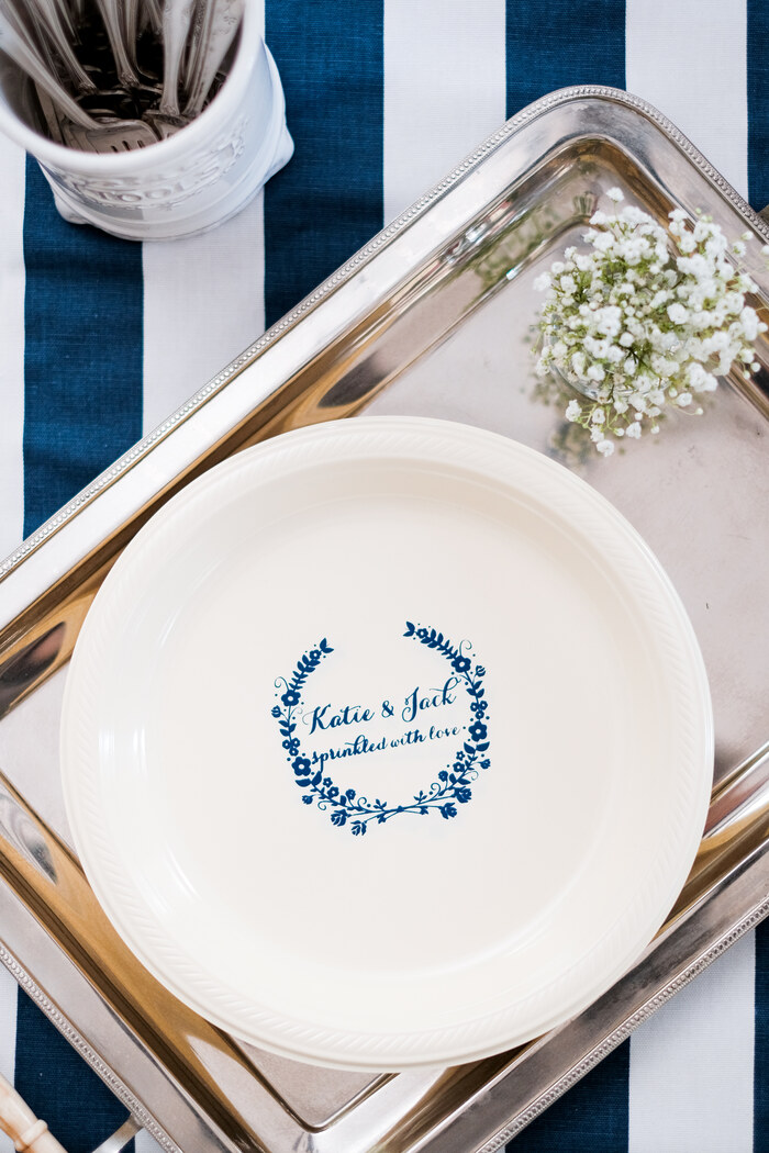 Personalized Floral Laurel Wreath Plastic Plates