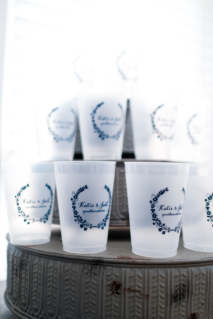 Personalized Frosted Cups with Floral Laurel Wreath